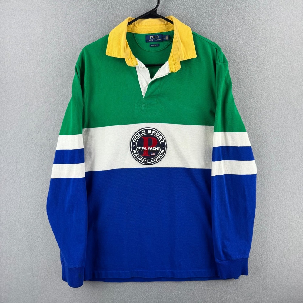 Polo Ralph Lauren Rugby Shirt Mens Large Blue Cotton Long Sleeve Yacht Club